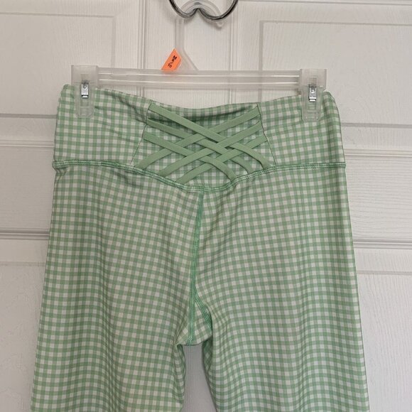 LA + Image Women’s Medium Leggings Green White Gingham Pants Excercise - Picture 5 of 9